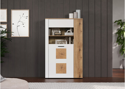 Vitriinkapp VITORIA valge / tamm, 90x42xH146 cm
