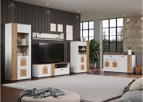 Vitriinkapp VITORIA valge / tamm, 90x42xH146 cm