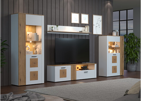 Vitriinkapp VITORIA valge / tamm, 90x42xH146 cm