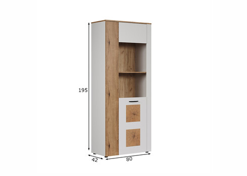 Vitriinkapp VITORIA valge / tamm, 80x42xH195 cm