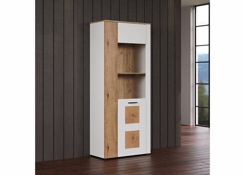 Vitriinkapp VITORIA valge / tamm, 80x42xH195 cm
