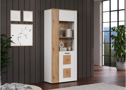 Vitriinkapp VITORIA valge / tamm, 80x42xH195 cm
