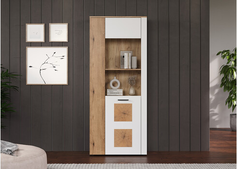 Vitriinkapp VITORIA valge / tamm, 80x42xH195 cm