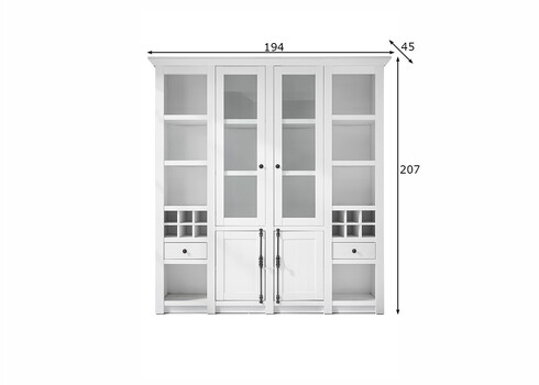Vitriinkapp WESTERLAND valge mänd, 194x45xH207 cm