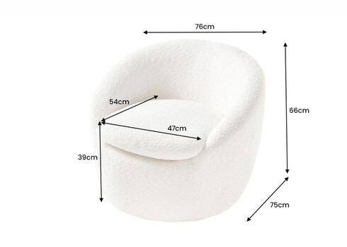 Tugitool BABYLON valge buklee, 76x75xH66 cm