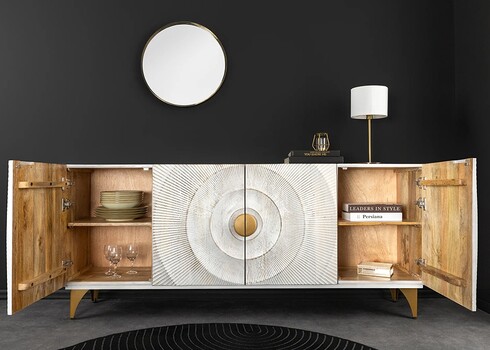 Kummut SUNSET valge / kuldne, 177x38xH75 cm