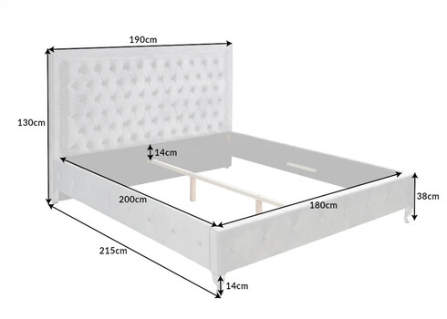 Voodi EXTRAVAGANCIA hõbehall, 180x200 cm