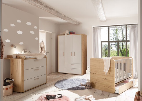 Kummut mähkimisalusega LILLY tamm / kriidihall, 110x45x71xH93-98 cm