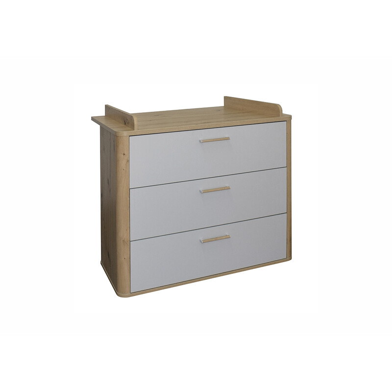 Kummut mähkimisalusega LILLY tamm / kriidihall, 110x45x71xH93-98 cm