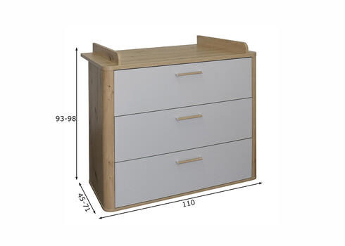 Kummut mähkimisalusega LILLY tamm / kriidihall, 110x45x71xH93-98 cm