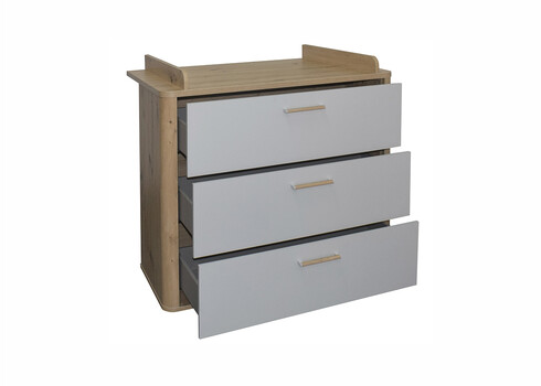 Kummut mähkimisalusega LILLY tamm / kriidihall, 110x45x71xH93-98 cm