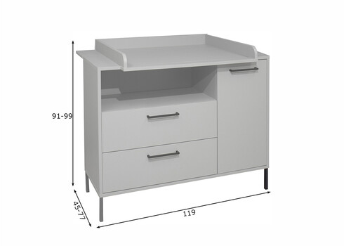 Kummut mähkimisalusega OLAF kriidihall, 119x45-77xH91-99 cm