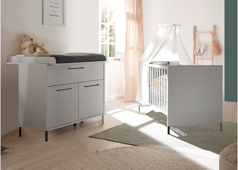 Kummut mähkimisalusega OLAF kriidihall, 101x45-77xH91-99 cm