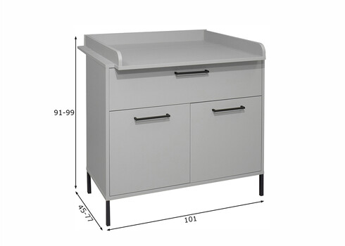 Kummut mähkimisalusega OLAF kriidihall, 101x45-77xH91-99 cm