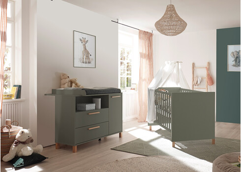 Kummut mähkimisalusega OLE roheline / tamm, 119x45-77xH91-99 cm