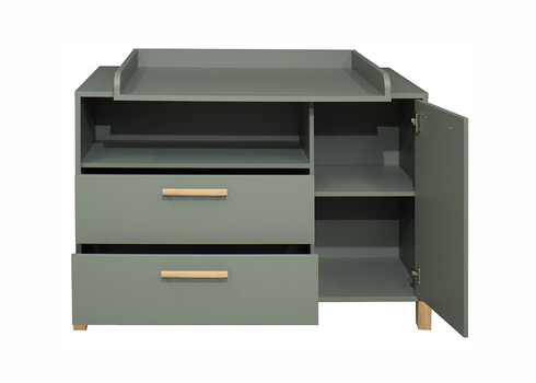 Kummut mähkimisalusega OLE roheline / tamm, 119x45-77xH91-99 cm