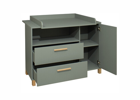 Kummut mähkimisalusega OLE roheline / tamm, 119x45-77xH91-99 cm