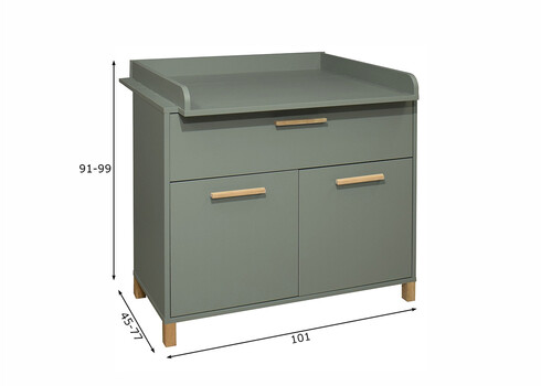 Kummut mähkimisalusega OLI roheline / tamm, 101x45-77xH91-99 cm