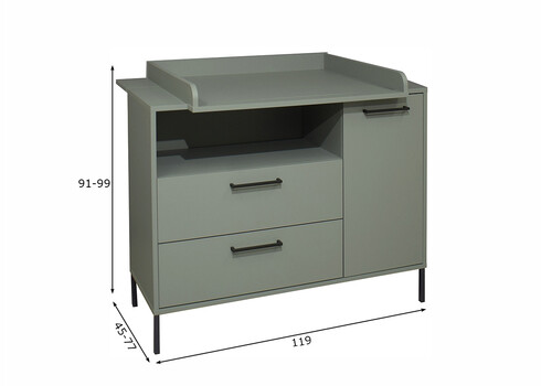 Kummut mähkimisalusega OLE roheline, 119x45-77xH91-99 cm