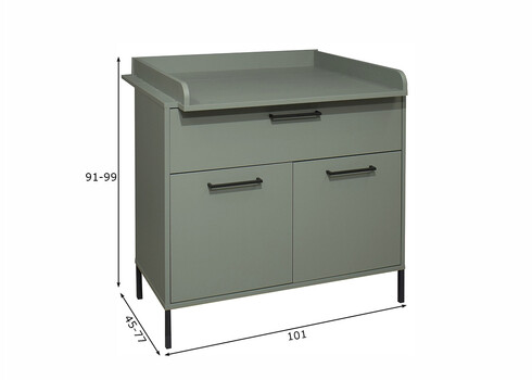 Kummut mähkimisalusega OLE roheline, 101x45-77xH91-99 cm