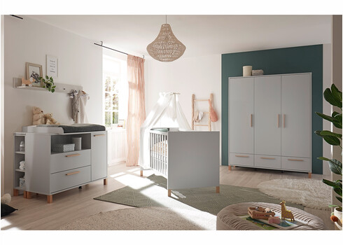 Kummut mähkimisalusega OLIVIA kriidihall / tamm, 119x45-77xH91-99 cm