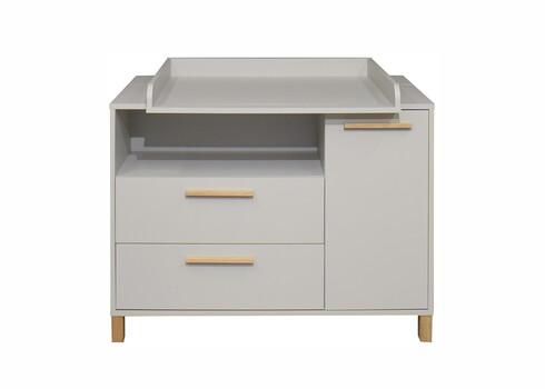 Kummut mähkimisalusega OLIVIA kriidihall / tamm, 119x45-77xH91-99 cm