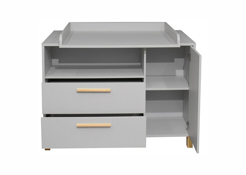 Kummut mähkimisalusega OLIVIA kriidihall / tamm, 119x45-77xH91-99 cm