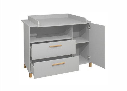 Kummut mähkimisalusega OLIVIA kriidihall / tamm, 119x45-77xH91-99 cm