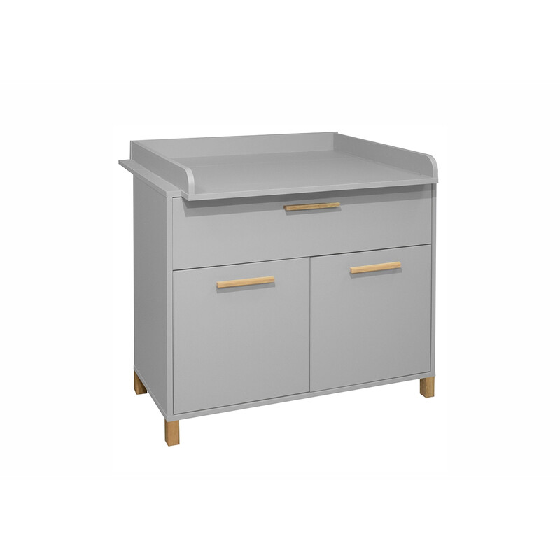 Kummut mähkimisalusega OLIVIA kriidihall / tamm, 101x45-77xH91-99 cm