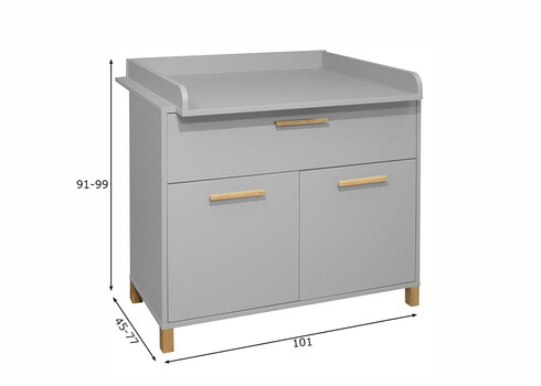 Kummut mähkimisalusega OLIVIA kriidihall / tamm, 101x45-77xH91-99 cm