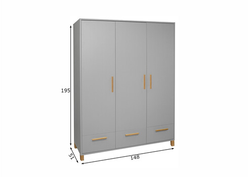 Riidekapp OLIVIA kriidihall / tamm, 148x51xH195 cm