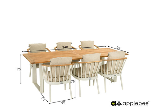 Aiamööbli komplekt Apple Bee CONDOR valge / beež, 6 tooli + laud