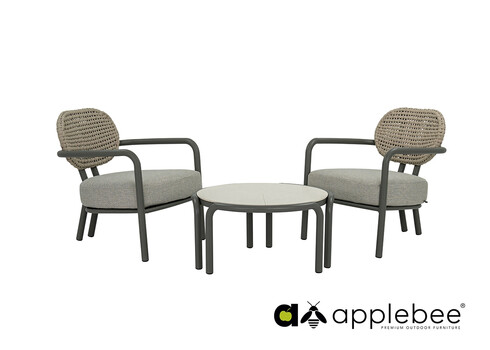 Aiamööbli komplekt Apple Bee LUGANO hall, 2 tugitooli + laud