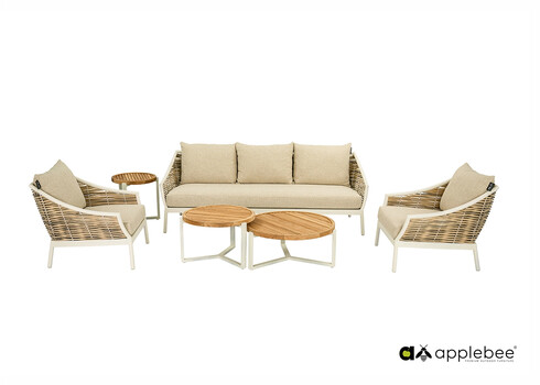 Aiamööbli komplekt Apple Bee MILOU helebeež, diivan + 2 tugitooli + laud