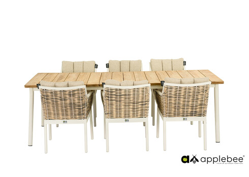 Aiamööbli komplekt Apple Bee MILOU tiik / helebeež, 6 tooli + laud