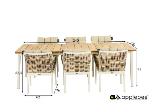 Aiamööbli komplekt Apple Bee MILOU tiik / helebeež, 6 tooli + laud