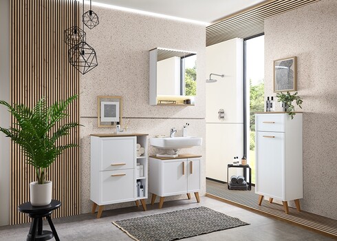 Alumine vannitoakapp 383 mattvalge / tamm, 45x32,5xH104 cm