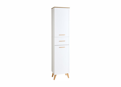 Kõrge vannitoakapp 383 mattvalge / tamm, 45x32,5xH184 cm