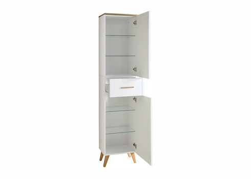 Kõrge vannitoakapp 383 mattvalge / tamm, 45x32,5xH184 cm