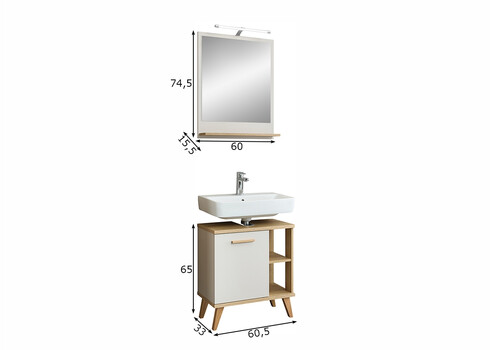 Vannitoamööbli komplekt 966 hallikasbeež / tamm, LED