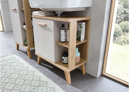 Vannitoamööbli komplekt 966 hallikasbeež / tamm, LED