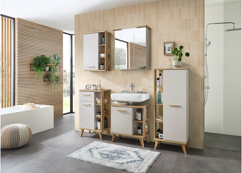 Vannitoamööbli komplekt 966 hallikasbeež / tamm, LED