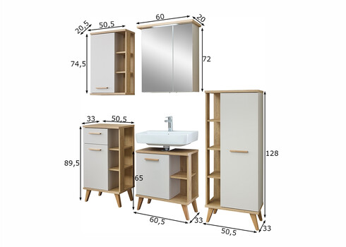 Vannitoamööbli komplekt 966 hallikasbeež / tamm, LED