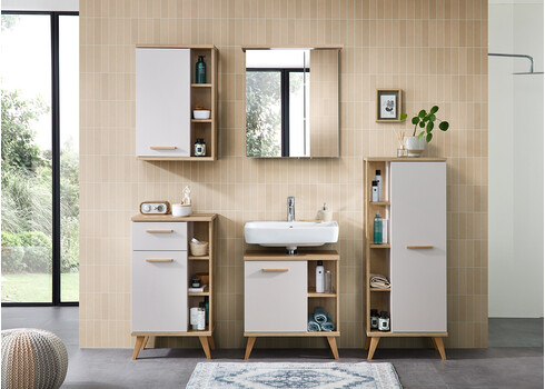 Vannitoamööbli komplekt 966 hallikasbeež / tamm, LED