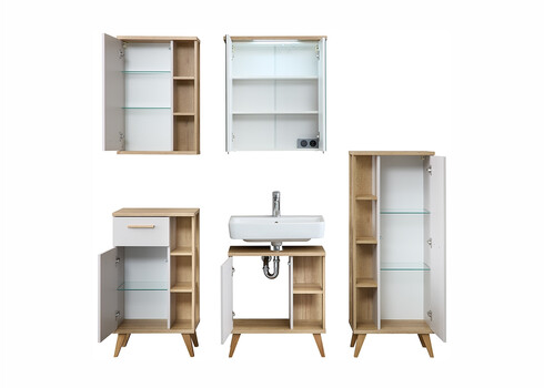 Vannitoamööbli komplekt 966 hallikasbeež / tamm, LED