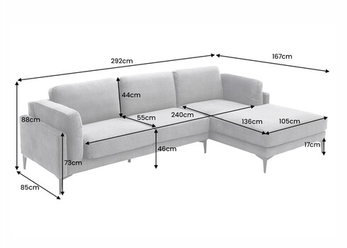 Nurgadiivan MANHATTAN tekstuurne hall, 292x85xH88 cm
