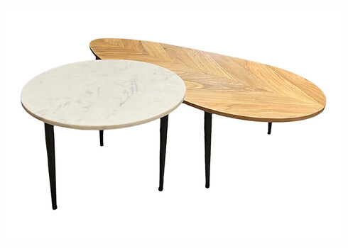 Diivanilaudade komplekt ADLON valge marmor / tamm, 2 tk