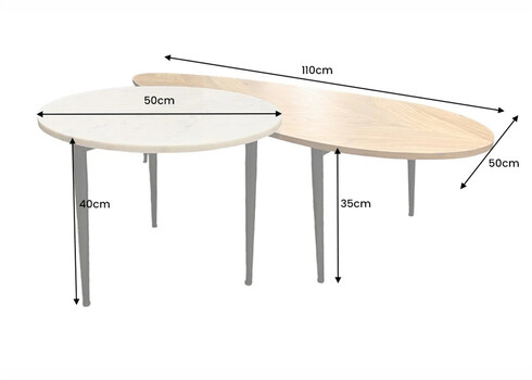 Diivanilaudade komplekt ADLON valge marmor / tamm, 2 tk