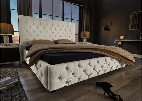 Voodi CHESTERFIELD beež lina, 180x200 cm