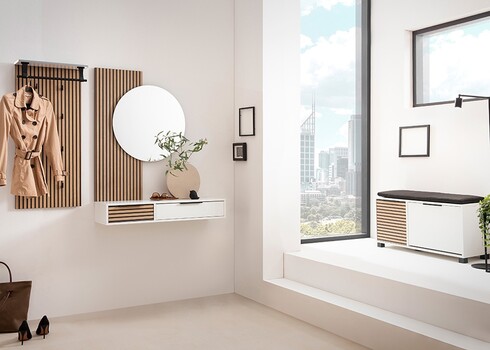Konsoollaud LOFT mattvalge / tamm, 104x32xH16 cm